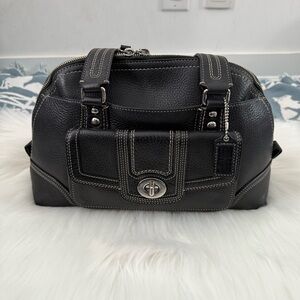 Vintage COACH Black Pebble Leather Hampton Satchel leather handbag